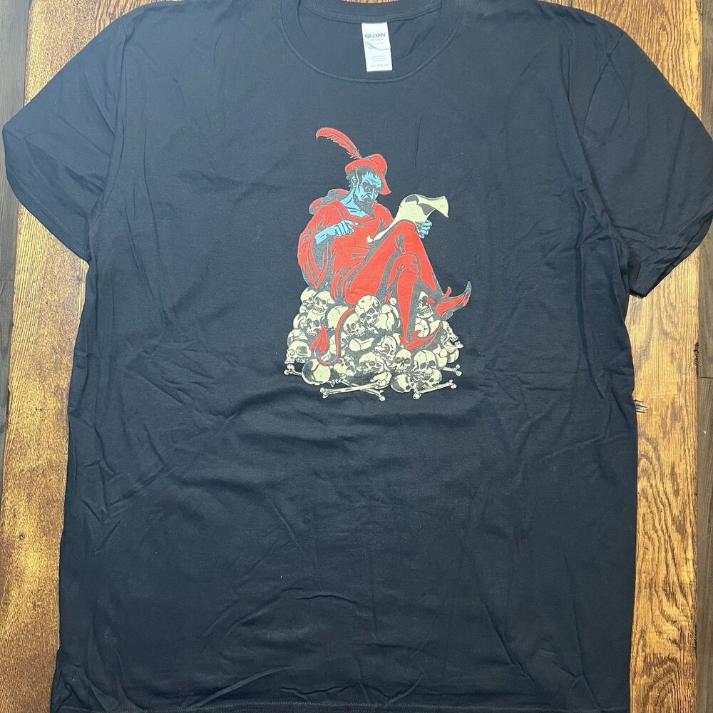Vintage Y2K Skull Devil Top Short Sleeve McDonald Size 2XL Black Red Blue